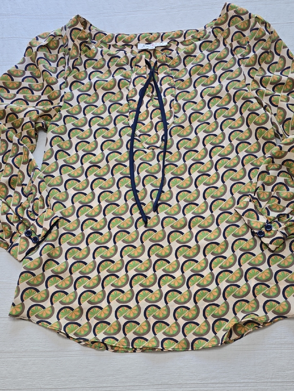 Joy Joy Geometric Lime Print Blouse Women's Size XS